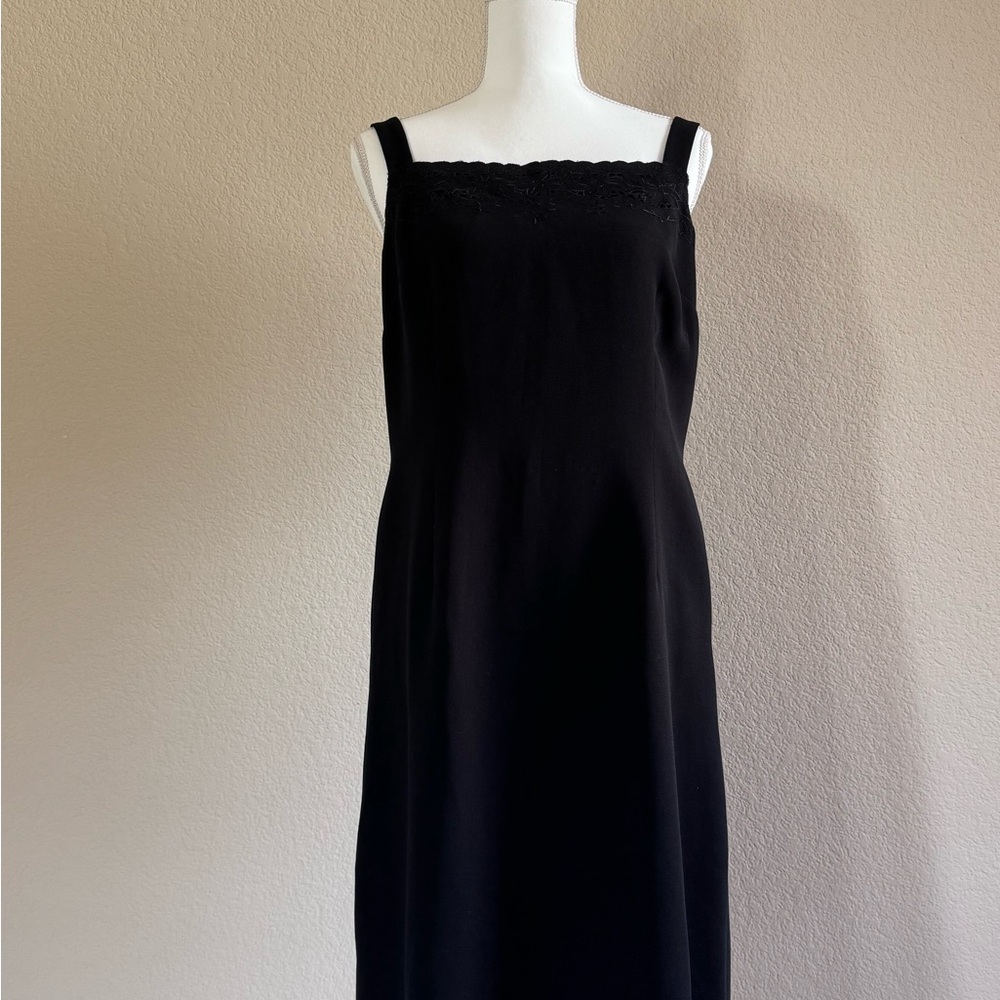 Talbots Black Sheath Maxi Dress Square Neck Sleeveless